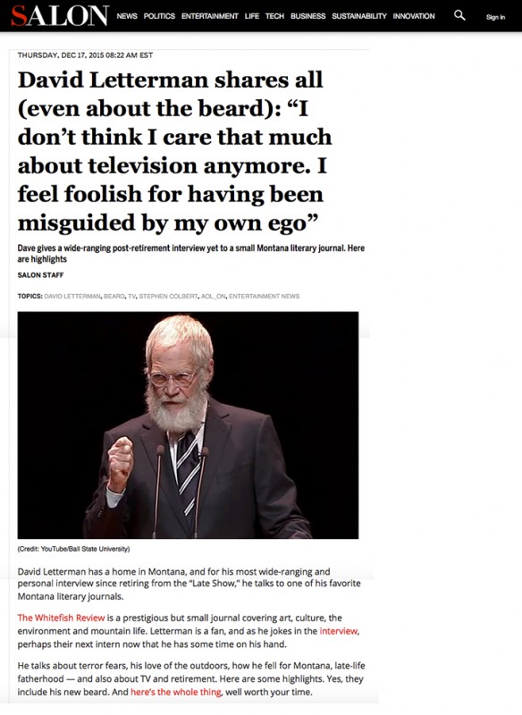 Salon Covering Whitefish Review Letterman