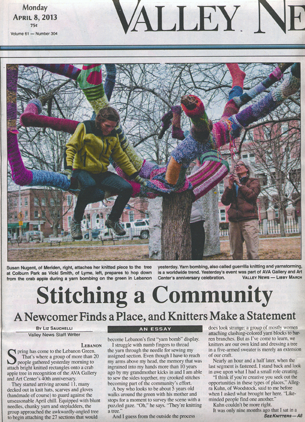 Social Practice Yarnbomb Colburn Park Lebanon NH Valley News Front Page